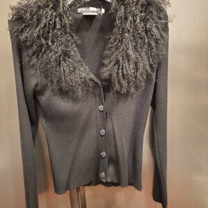 MONICA BIANCO WOOL/ACRYLIC SWEATER WITH 100% LAMB COLLAR BLACK
